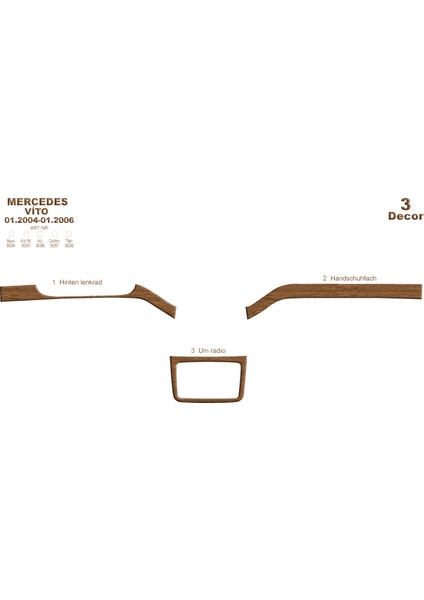 Mercedes Vito Konsol-Torpido Kaplama 2004-2006 3 Parça Açık Meşe