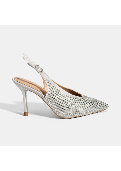 Kadın Gümüş Ayarlanabilir Metal Tokalı Taşlı Abiye Ayakkabı fiyatları