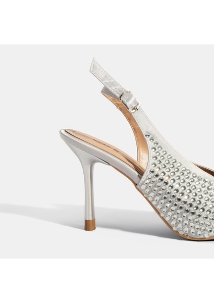 Kadın Gümüş Ayarlanabilir Metal Tokalı Taşlı Abiye Ayakkabı indirimleri