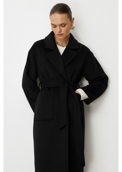 Yünlü Kaşe Doku Torba Cepli Basic Siyah Kaban fiyatları