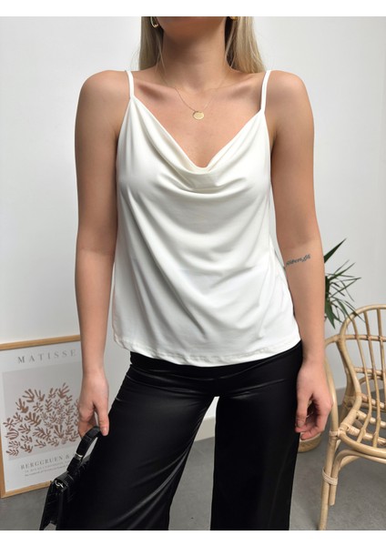 Kadın Beyaz Ip Askılı Degaje Yaka Luxury Bluz fiyatları