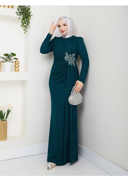 Simli Aksesuar Detaylı Abiye
