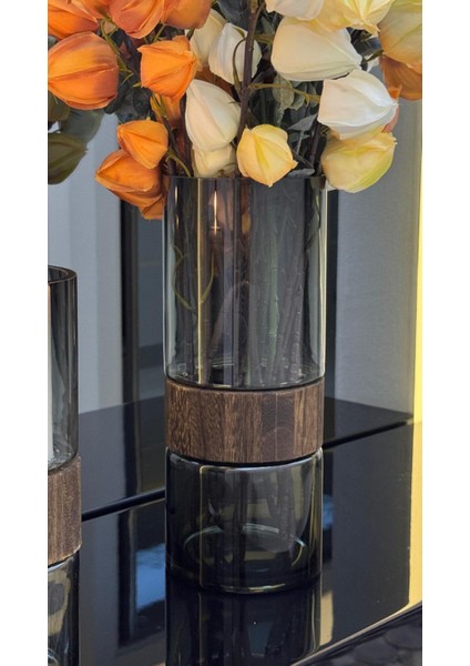 Ahşap Detaylı Cam Vazo 30/12 Cm modelleri