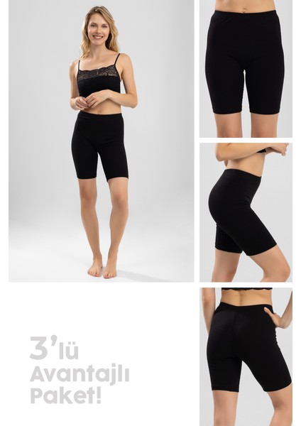 Kadın Yarım Tayt 3'lü Set 8025 Siyah