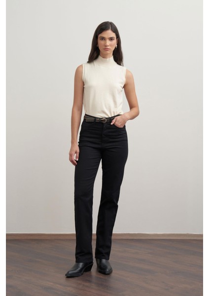 Siyah-Boru Paça Gabardin Pantolon