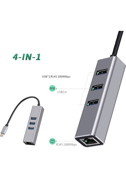 1000MBPS Ethernet Adaptörü Type-C - RJ45 4 In1 Hub 3 Port Usb3.0 5gbps Otg Ayırıcı Lan Ağ Kartı Dizüstü Bilgisayarlar Için (Yurt Dışından) modelleri