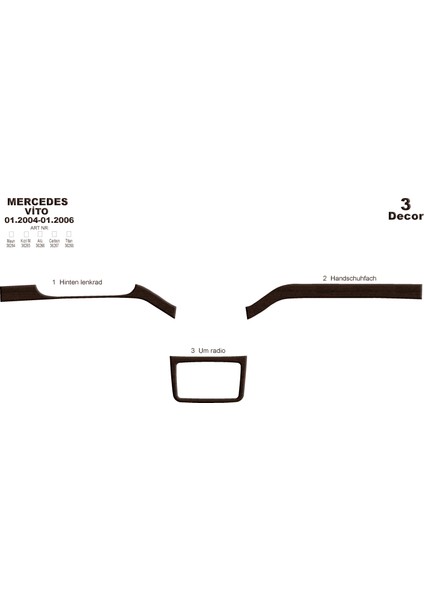 Mercedes Vito Konsol-Torpido Kaplama 2004-2006 3 Parça Koyu Meşe