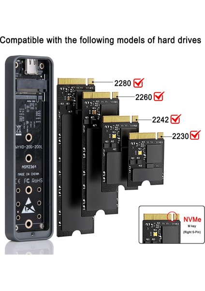 20 Gbps M.2 Nvme Muhafazası USB 3.2 Gen 2x2 Tip C Nvme SSD Muhafazası 2230/2242/2260/2280 Nvme SSD M/b Için (Yurt Dışından) fiyatları