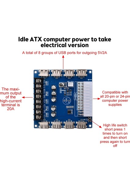 20 Pin/24 Pin Atx Güç Kaynağı Breakout Kartı 5V/2A USB Şarjlı Masaüstü Kasa Güç Kaynağı Adaptör Kartı, B (Yurt Dışından)