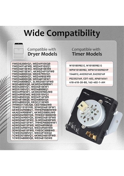Whirlpool Kurutma Makinesi Zamanlayıcısı AP6016541, W10185982, 1546812, PS11749831 Için WPW10185982 230V (Yurt Dışından) modelleri