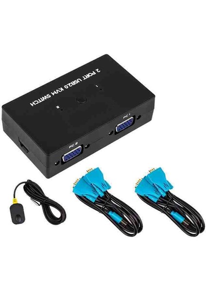 Portlu VGA Kvm Anahtarı Iki Girişli-Bir Çıkışlı Masaüstü Kontrol Cihazı Paylaşımlı Klavye, Fare ve Monitör Seti (Yurt Dışından)