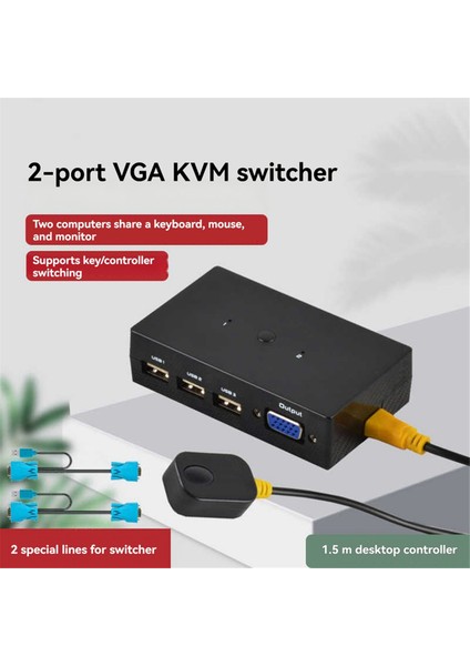 Portlu VGA Kvm Anahtarı Iki Girişli-Bir Çıkışlı Masaüstü Kontrol Cihazı Paylaşımlı Klavye, Fare ve Monitör Seti (Yurt Dışından) fırsatları