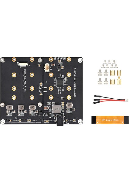 Raspberry Pi 5 Pcıe - 4-Ch M.2 Nvme SSD Adaptör Kartı Pı5 Için 2280/2260/2242/2230 M.2 Sabit Disklerle Uyumlu (Yurt Dışından)