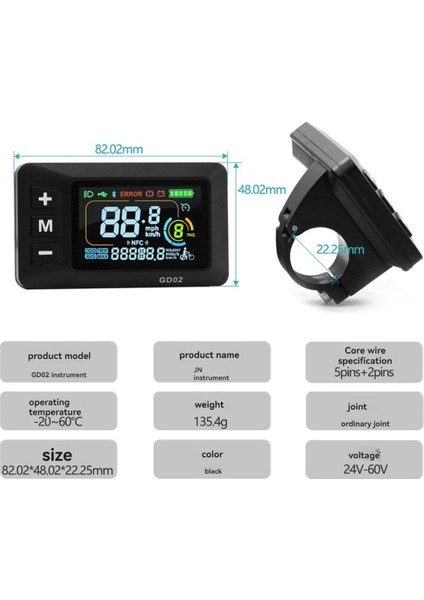 LCD-GD02 Elektrikli Bisiklet LCD Ekran Metre Gösterge Paneli Ekran Paneli 24V 36V 48V 52V 60V Elektrikli Scooter Için Sm5+2pın (Yurt Dışından) modelleri