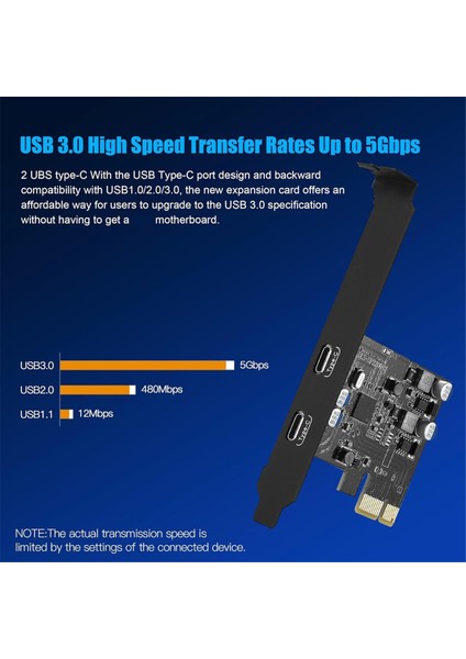 5gbps Pcıe 1x - Çift USB C Genişletme Kartı Pcı Express X1 - 2 Port Type-C Genişletici Dönüştürücü Kart Yükseltici Bilgisayar Pc Için (Yurt Dışından) fırsatları