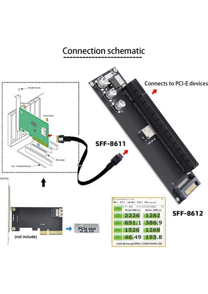 Anakart SFF-8611 8612 Nvme M.2 Ssd'den Pcıe 4.0 X16 Adaptörüne Genişletme Kartı Pcıe X4 Yükseltici Kartı Harici Grafik Kartı (Yurt Dışından) modelleri