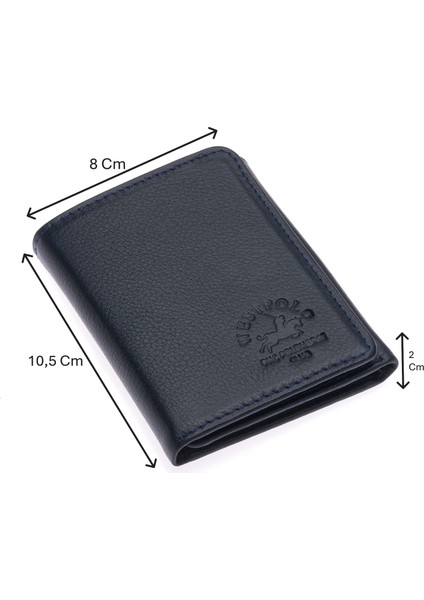Hakiki Deri Kağıt Para ve Kart Bölmeli Unisex Cüzdan - Lacivert