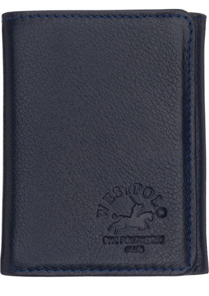 Hakiki Deri Kağıt Para ve Kart Bölmeli Unisex Cüzdan - Lacivert fırsatları