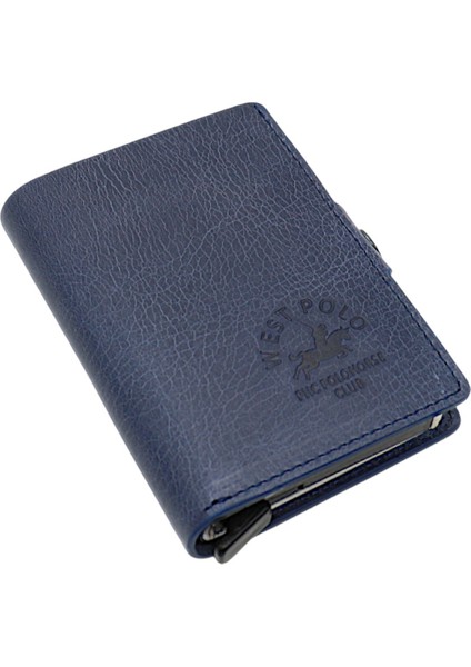 Hakiki Eskitme Deri Bozuk Para Bölmeli ve Mekanizmalı Unisex Cüzdan - Lacivert fiyatları
