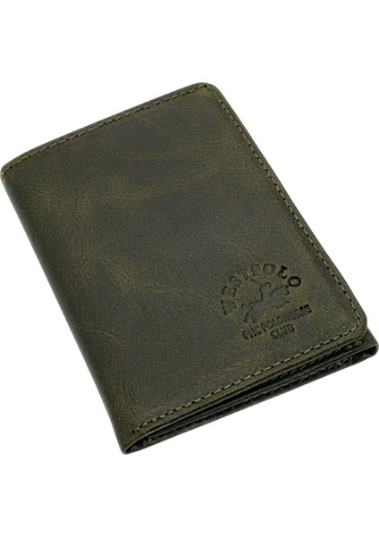 Hakiki Eskitme Deri Kağıt Para ve Kart Bölmeli Unisex Cüzdan - Haki fiyatları