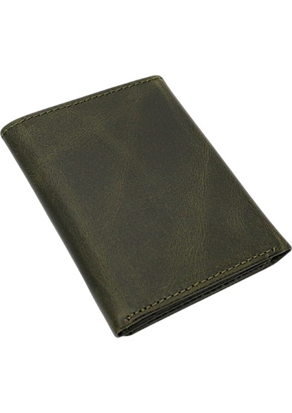Hakiki Eskitme Deri Kağıt Para ve Kart Bölmeli Unisex Cüzdan - Haki fırsatları