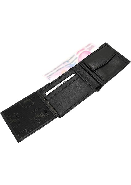 Hakiki Deri Bozuk Para ve Kart Bölmeli Erkek Cüzdanı - Siyah fırsatları