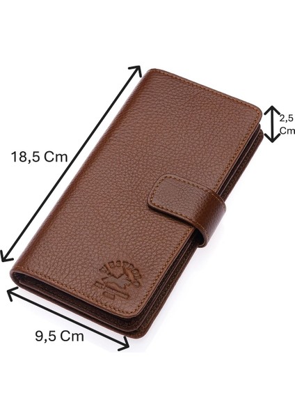 Hakiki Deri Kağıt Para, Bol Kart ve Telefon Bölmeli Unisex Uzun Cüzdan - Fındık