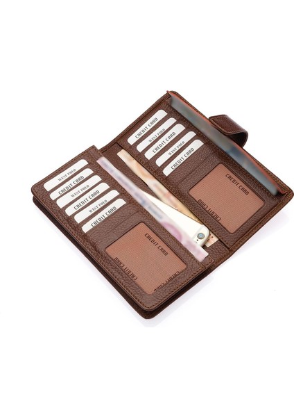 Hakiki Deri Kağıt Para, Bol Kart ve Telefon Bölmeli Unisex Uzun Cüzdan - Fındık modelleri