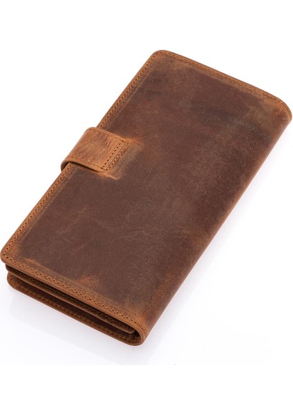 Hakiki Eskitme Deri Kağıt Para, Bol Kart ve Telefon Bölmeli Unisex Uzun Cüzdan - G2 Taba fırsatları