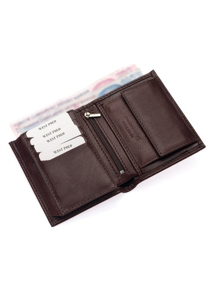 Hakiki Deri Kağıt Para ve Bozuk Para Bölmeli Erkek Cüzdanı - Kahverengi modelleri