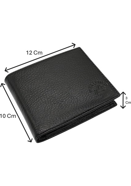 Hakiki Deri Kağıt Para, Bozuk Para ve Bol Kart Bölmeli Erkek Cüzdan - Siyah