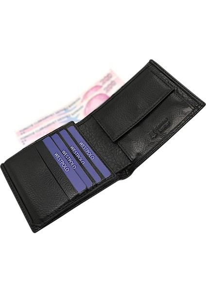 Hakiki Deri Kağıt Para, Bozuk Para ve Bol Kart Bölmeli Erkek Cüzdan - Siyah modelleri