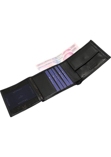 Hakiki Deri Kağıt Para, Bozuk Para ve Bol Kart Bölmeli Erkek Cüzdan - Siyah fırsatları