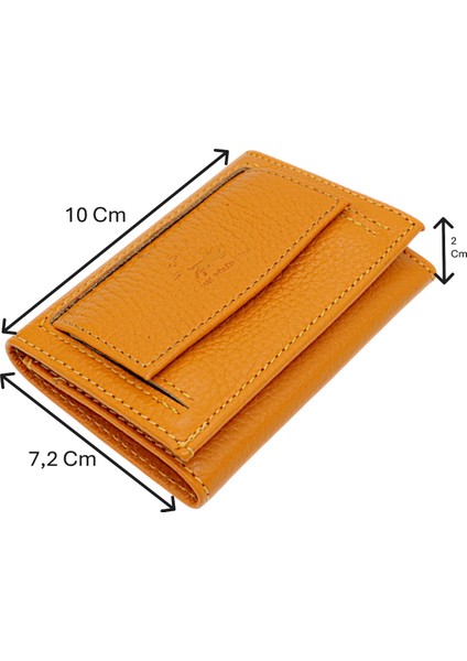Unisex Hakiki Deri Bozuk Para ve Kağıt Para Bölmeli Cüzdan Kartlık - Hardal