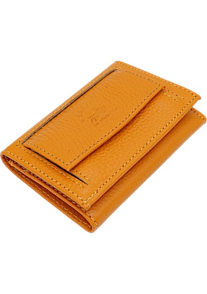 Unisex Hakiki Deri Bozuk Para ve Kağıt Para Bölmeli Cüzdan Kartlık - Hardal fiyatları