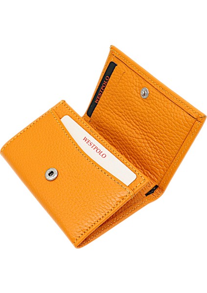 Unisex Hakiki Deri Bozuk Para ve Kağıt Para Bölmeli Cüzdan Kartlık - Hardal modelleri