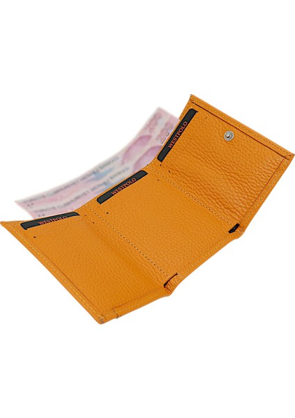 Unisex Hakiki Deri Bozuk Para ve Kağıt Para Bölmeli Cüzdan Kartlık - Hardal fırsatları