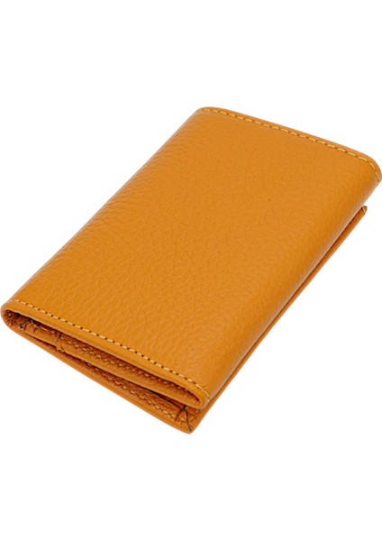 Unisex Hakiki Deri Bozuk Para ve Kağıt Para Bölmeli Cüzdan Kartlık - Hardal indirimleri
