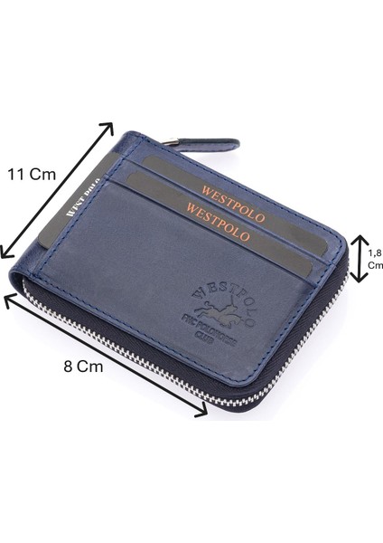 Mira Hakiki Eskitme Deri, Kağıt Para Bölmeli Unisex Cüzdan, Kartlık - Lacivert