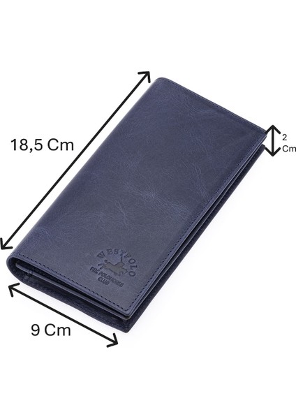 Bol Kart Bölmeli Hakiki Eskitme Deri Kağıt Para ve Telefon Bölmeli Unisex Cüzdan - Lacivert