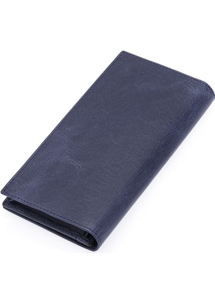 Bol Kart Bölmeli Hakiki Eskitme Deri Kağıt Para ve Telefon Bölmeli Unisex Cüzdan - Lacivert fırsatları
