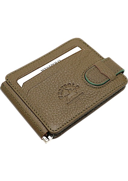 Hakiki Deri Çift Taraflı Kullanıma Uygun Kuşaklı Kağıt Para Klipsli Unisex Kartlık - Haki fiyatları