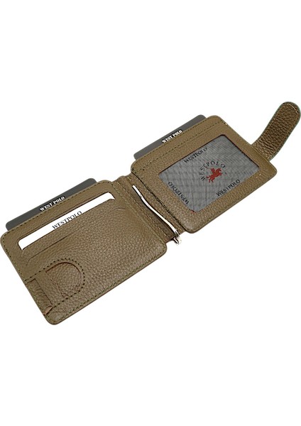 Hakiki Deri Çift Taraflı Kullanıma Uygun Kuşaklı Kağıt Para Klipsli Unisex Kartlık - Haki modelleri