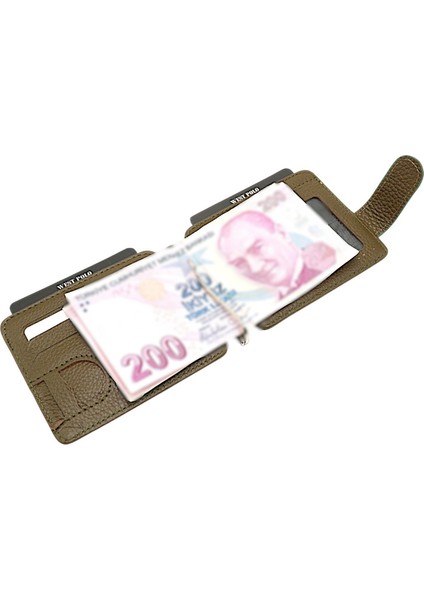Hakiki Deri Çift Taraflı Kullanıma Uygun Kuşaklı Kağıt Para Klipsli Unisex Kartlık - Haki fırsatları