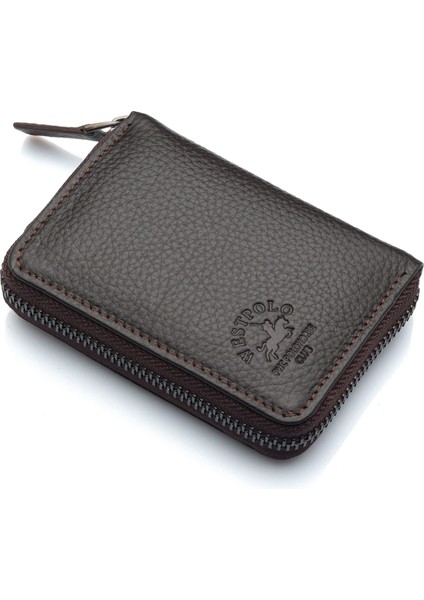 Hakiki Deri Kağıt Para ve Bol Şeffaf Kart Bölmeli, Fermuarlı Unisex Kartlık - Kahverengi fiyatları