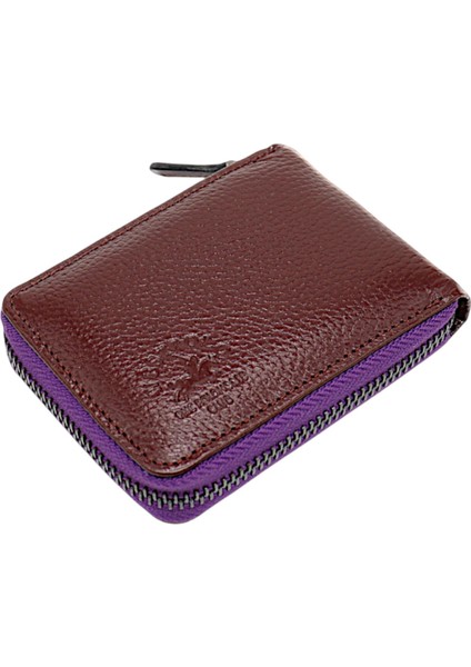 Hakiki Deri Kağıt Para ve Bol Şeffaf Kart Bölmeli, Fermuarlı Unisex Kartlık - Bordo fiyatları
