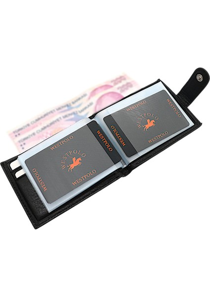 Hakiki Deri Bol Şeffaf Kart Bölmeli Patlı Unisex Kartlık - Siyah fırsatları