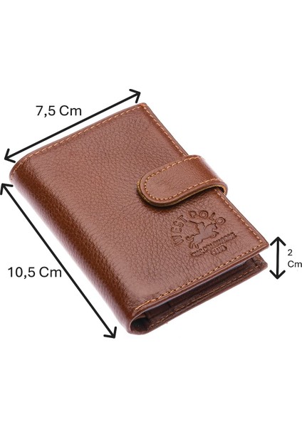 Hakiki Deri Kağıt Para ve Bol Şeffaf Kart Bölmeli Patlı Unisex Kartlık - Fındık