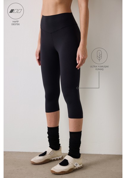 Siyah Hafif Destek Yüksek Bel Kapri Light Soft Tayt fiyatları