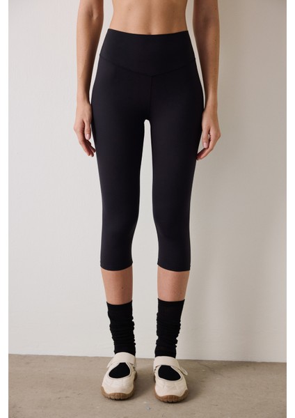 Siyah Hafif Destek Yüksek Bel Kapri Light Soft Tayt modelleri